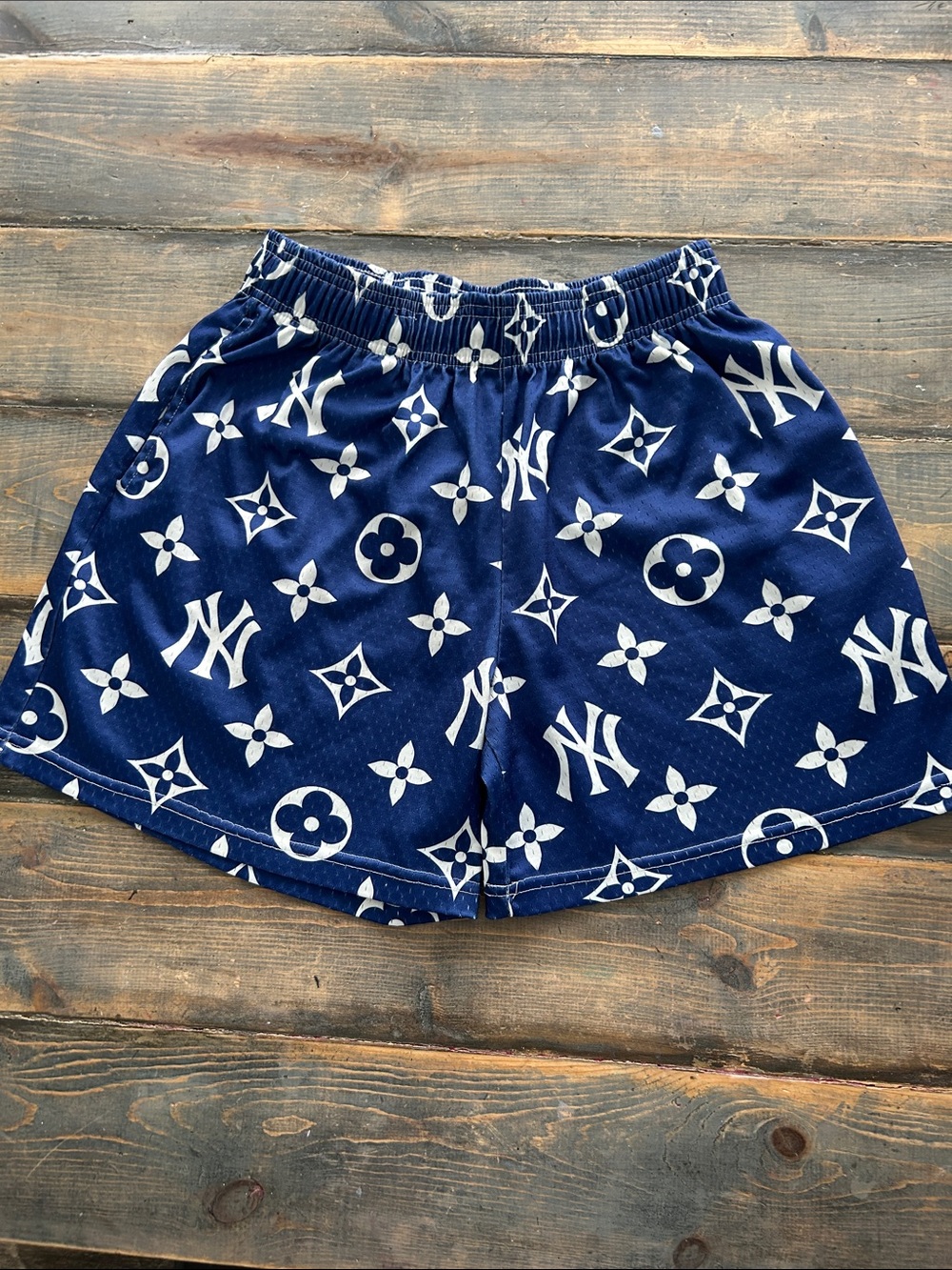 Bravest Studios Navy Blue NY Logo Print Athletic Shorts